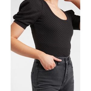 Puff Sleeve Scoop Neck Thong Bodysuit